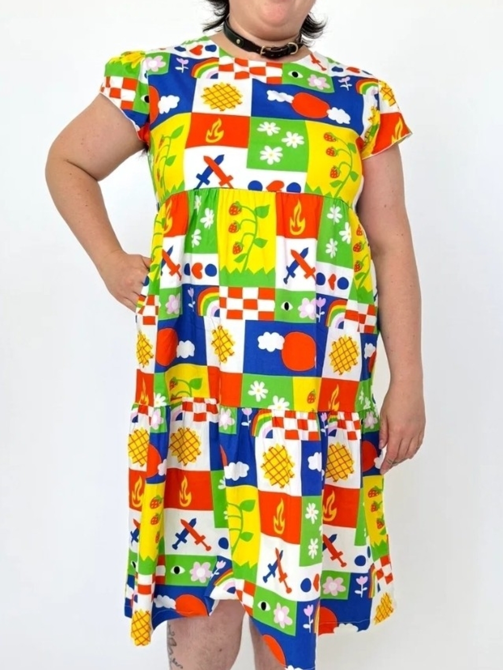 NWT Nooworks Frida Dress Ève Gentilhomme Colorful Patchwork Cotton Large - Picture 5 of 16